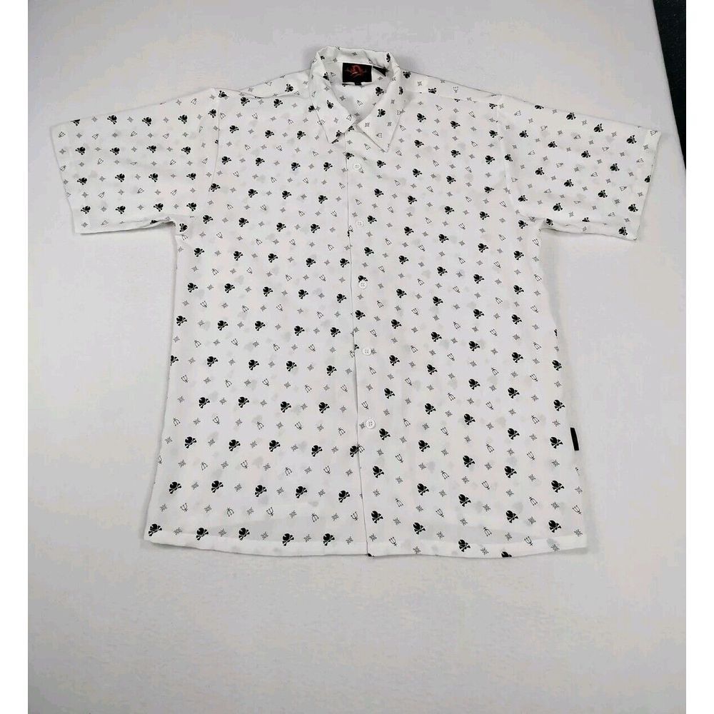 D Clothing Shirt XL Men's White‎ Black Skull Pitchfork Print Grunge Punk Y2K
